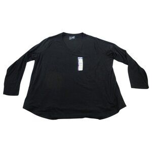 Terra & Sky Sweater Womens 2X Black Stretch Semi Fit V-Neck Long Sleeve Pullover